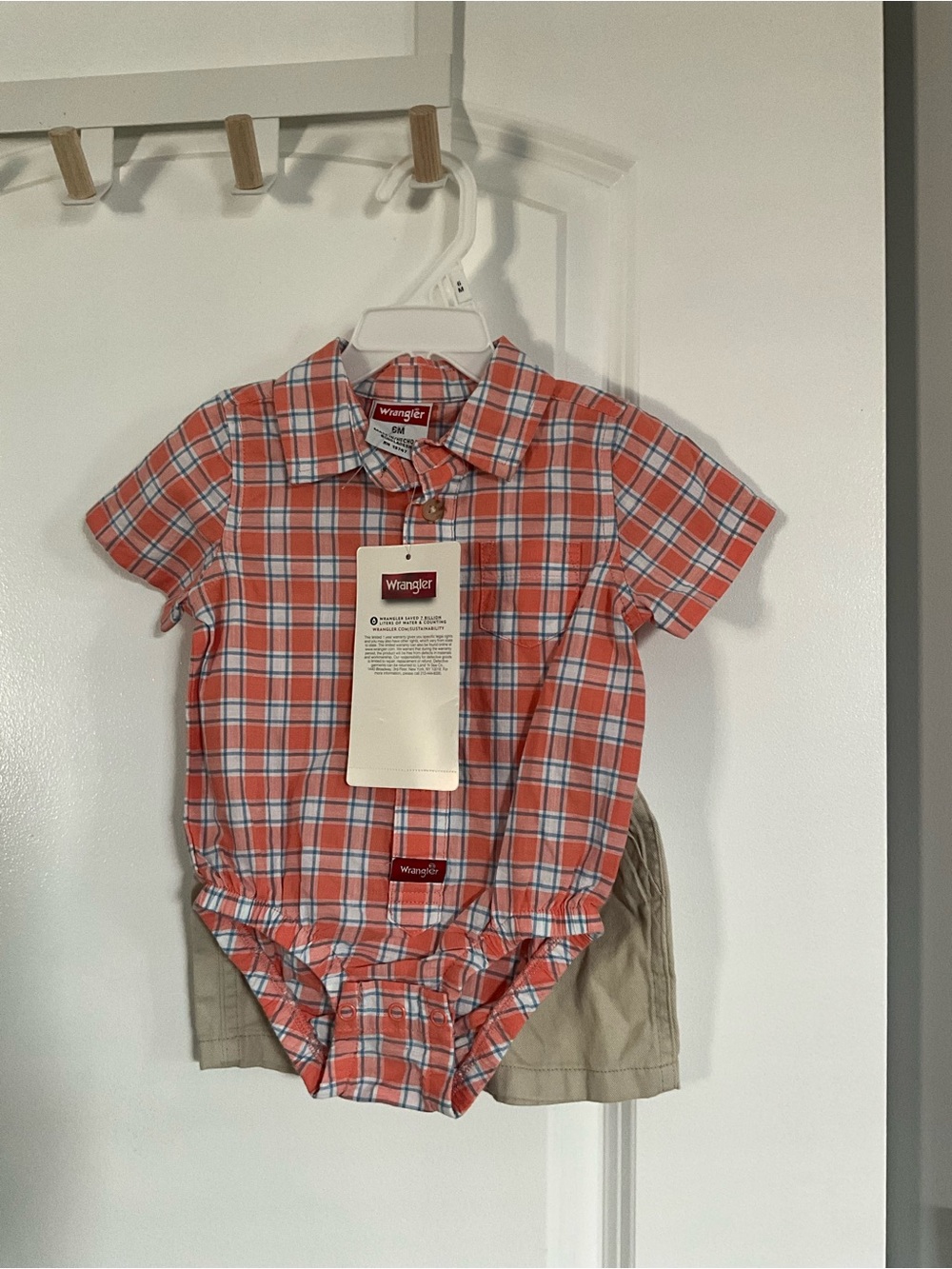 Wrangler Orange and Blue Plaid Short-Sleeve Button Bodysuit